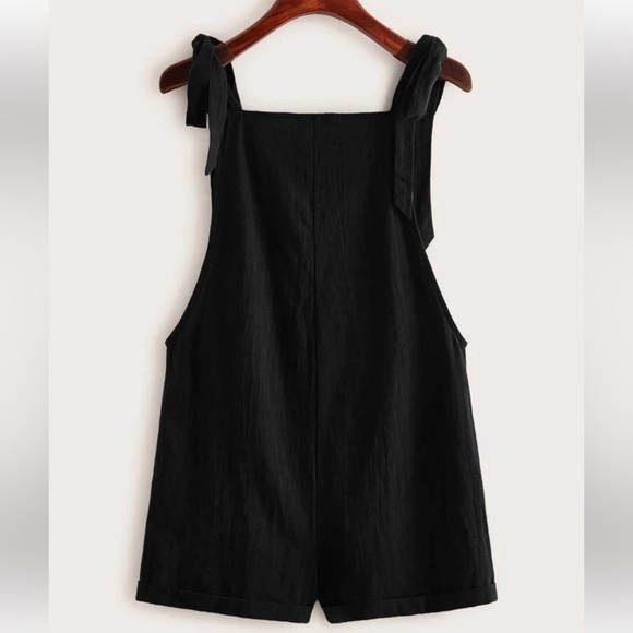 Tie Knot Strap Overall Shorts Pocket Jumpsuit Black - Picture 2 of 2